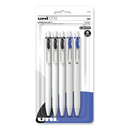 UniONE Gel Pen, Retractable, Medium 0.7 Mm, Business Ink-Color Assortment, White Barrel, 5PK